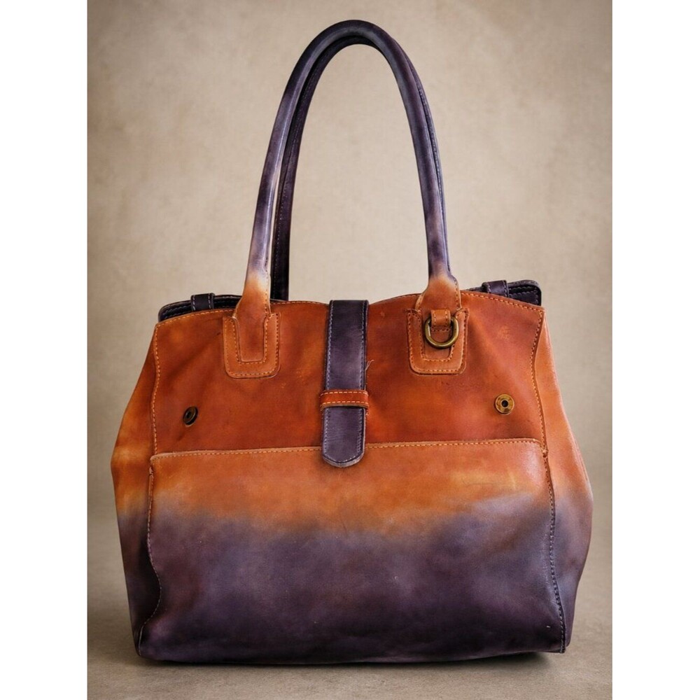 Vintage Old Trend Genuine Leather Tote Handbag Two-Tone Brown Distressed